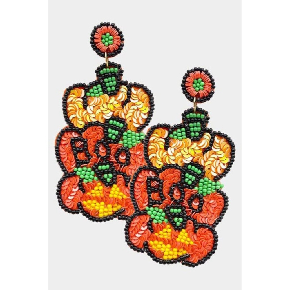 Felt Back BOO Sequin Seed Beaded Earrings